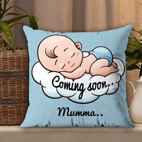 AWANI TRENDS Coming Soon Mumma Pregnant Gift for Wife Women Sister Pregnancy Gift for Baby Shower Printed Cushion Cover(12 X 12 in) with Filler