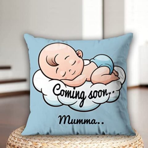 AWANI TRENDS Coming Soon Mumma Pregnant Gift for Wife Women Sister Pregnancy Gift for Baby Shower Printed Cushion Cover(12 X 12 in) with Filler