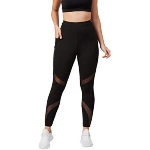 BLINKIN Women's Stretch Fit Mid Rise Stretchable Gym Pants & Tights Workout with Mesh Insert & Side Pockets (2670)