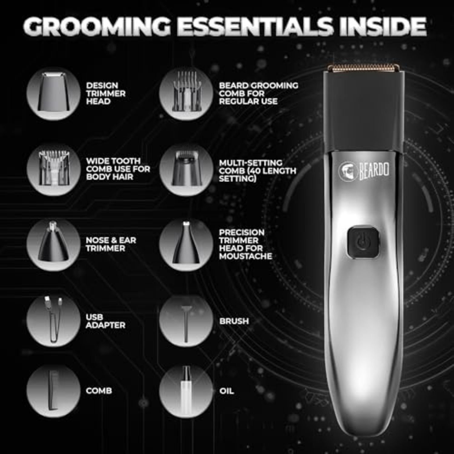 Beardo Chrome Beast Multipurpose Full Body Groomer Trimmer Set For Men Beardo Chrome Beast Multipurpose Full Body Groomer Trimmer Set For Men