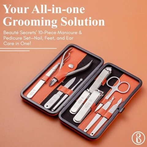 Beauté Secrets Professional Manicure Set 15 pcs,Stainless Steel Nail Clippers Scissors Cuticle Nipper Pedicure Tools Kit – Portable Travel Grooming Kit for Men and Women with Luxurious Case Blue