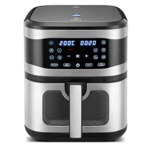 KENT Digital Air Fryer 8L | 1700W | Bake, Grill & Roast | Up to 80% Less Oil Usage | 7 Preset Menu | Digital Display & Touch Control Panel | Glass Window with in built Light | Auto Cut-Off Silver
