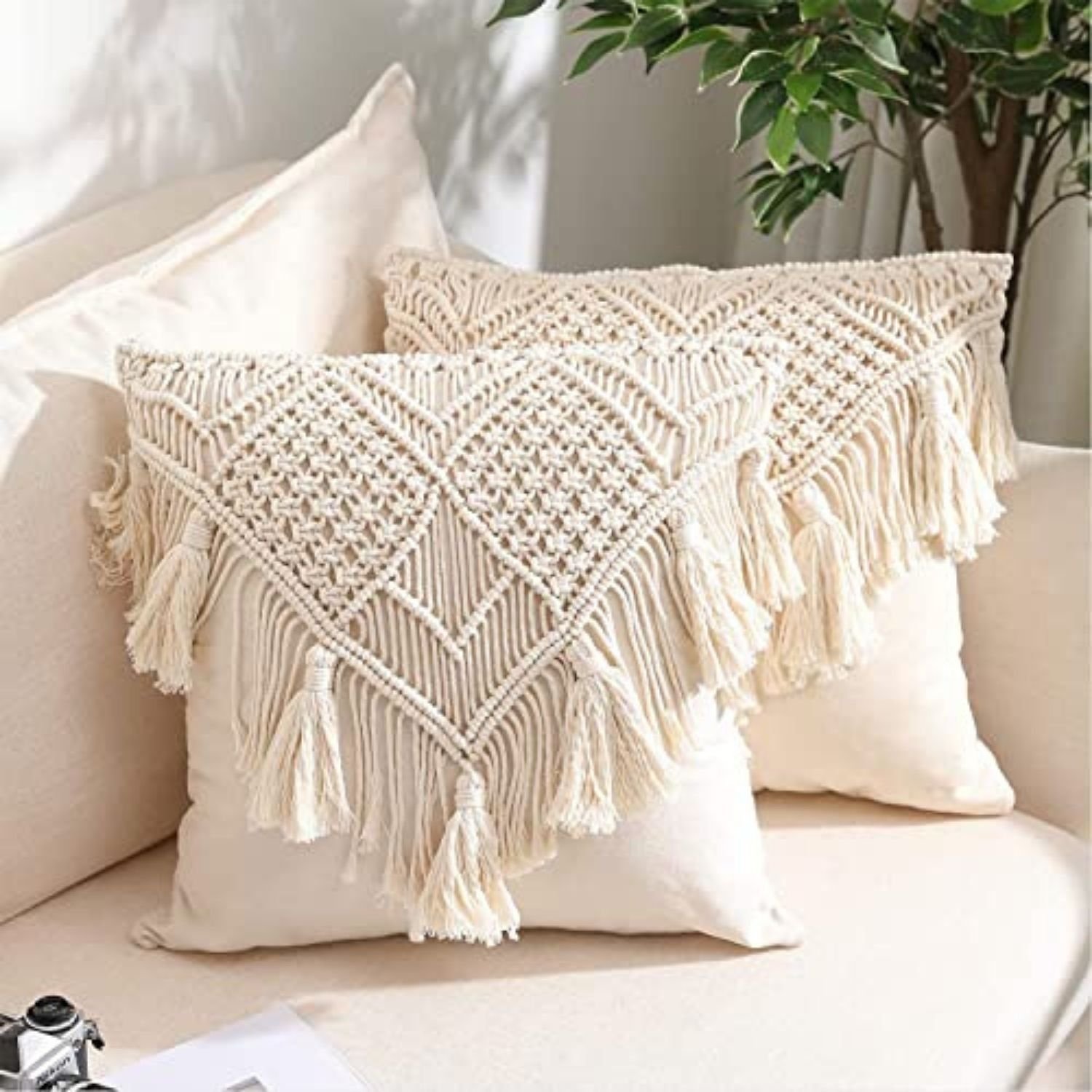 Kaahira Handmade Cotton Macrame Cushion Pillow Cover Boho Home Decor Abstract Pattern