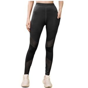 Mehrang Stretchable Gym Pants for Women & Tights for Women Workout with Mesh Insert & Side Pockets