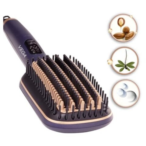 VEGA Litstyle L1 Hair Straightener Brush For Women With Triple Care & Thermoprotect Technology (Keratin,Argan Oil & Ionic),Frizz-Free Hair In Few Mins,Straightening Effect Upto 12 Hours(VHSB-06),Blue