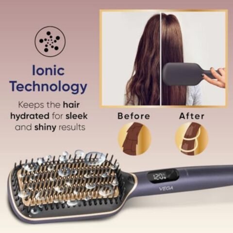 VEGA Litstyle L1 Hair Straightener Brush For Women With Triple Care & Thermoprotect Technology (Keratin,Argan Oil & Ionic),Frizz-Free Hair In Few Mins,Straightening Effect Upto 12 Hours(VHSB-06),Blue