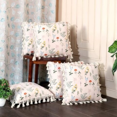 ishro home Premium Cushion Cover Set of 5 | Cushion Cover 16 inch x 16 inch – Soft European Standard Fabric, Frill Design, Machine Washable |