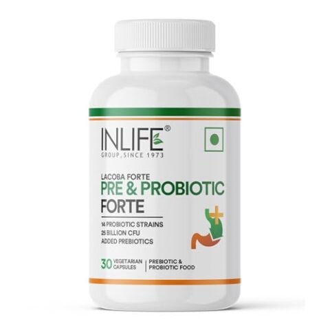 INLIFE Prebiotic and Probiotics Forte Supplement for Men & Women 25 billion CFU with 14 Strains | Digestion Gut & Immunity Health Supplemen