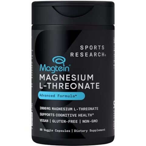 Sports Research Magtein Magnesium L-Threonate Capsules - Magnesium Supplement for Memory, Focus & Cognition - Magnesium L Threonate Supports Brain Health, Sleep & Mood - 2000mg, 90 Capsules for Adults