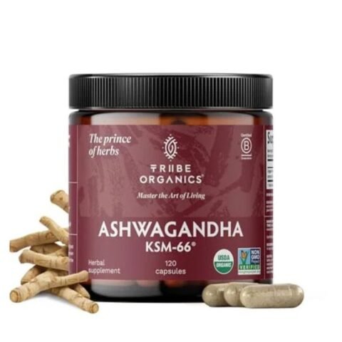 TRIBE ORGANICS Ashwagandha KSM-66 600mg – Organic Root Extract for Stress Relief, Energy & Mood Support – Clinically Proven Adaptogenic Supplement – Vegan, Non-GMO – 120 Capsules