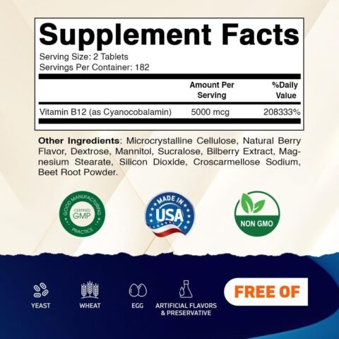 Vitamatic Vitamin B12 5000 mcg – 365 Fast Dissolve