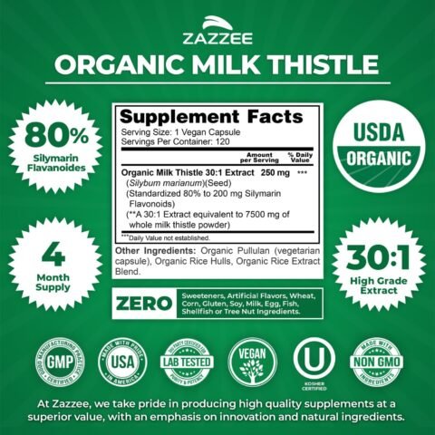 Zazzee USDA Organic Milk Thistle 30