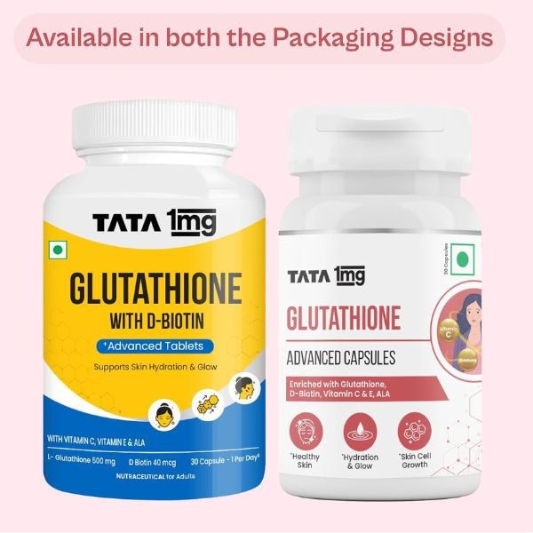 "1MG Tata Glutathione Advanced Capsule with Vitamin C,E, Biotin & Grape Seed Extract,For Skin Glow,Hydration & Radiance, Pack of 30 Tablets