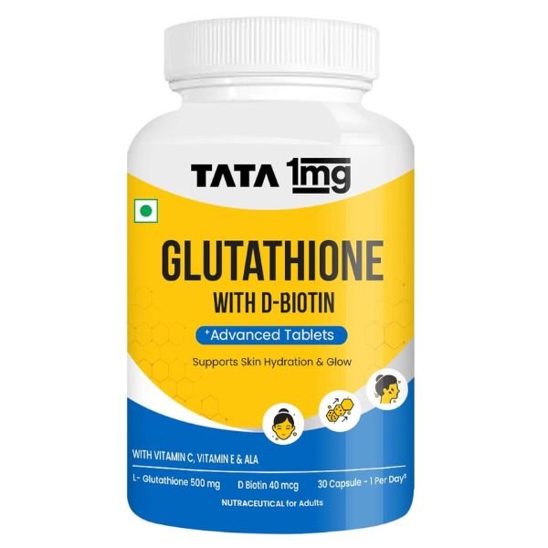 "1MG Tata Glutathione Advanced Capsule with Vitamin C,E, Biotin & Grape Seed Extract,For Skin Glow,Hydration & Radiance, Pack of 30 Tablets