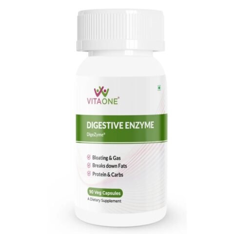 VITAONE Digestive Enzyme Supplement for Men & Women | 90 Veg Capsules | Plant-Based Enzymes for Better Digestion of Fats, Proteins & Carbs | Full Spectrum Formula | Vegetarian Capsules