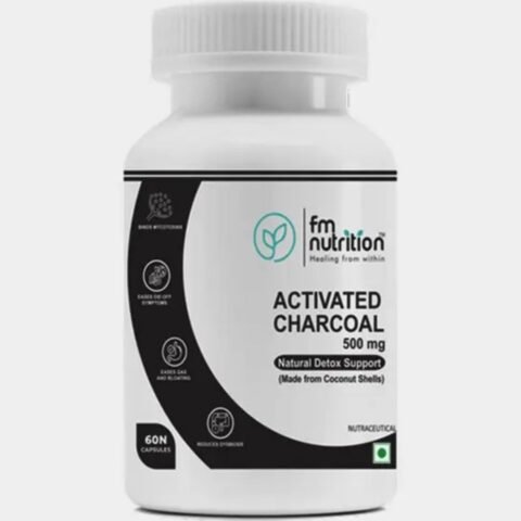 FM Nutrition Activated Charcoal 500 mg 60 Veg Capsules – Natural Detox & Digestive Support
