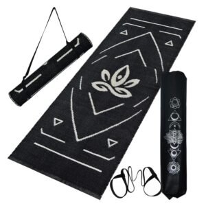 Handwoven COTTON Yoga Mat with Assist Guide Lines | 7 mm Thick | Size- 2X6 Feet | Strong Anti-Slip Backing | Machine Washable |