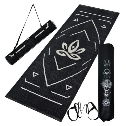 Handwoven COTTON Yoga Mat with Assist Guide Lines | 7 mm Thick | Size- 2X6 Feet | Strong Anti-Slip Backing | Machine Washable |