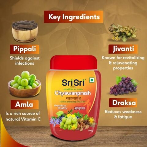 Sri Sri Tattva Chyawanprash - Herbal Immunity Booster with 40+ Ayurvedic Ingredients for Better Strength and Stamina - 500g