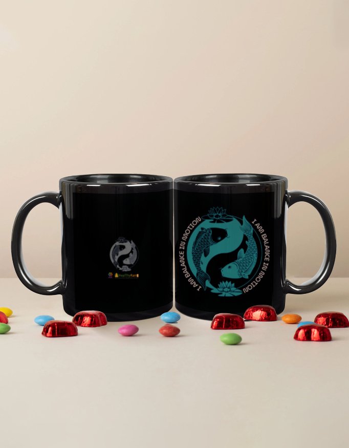 I Am Balance in Motion | Black Coffee Mug | Balance Collection | 02L03_BMug-Bal | HealThyRam Merch