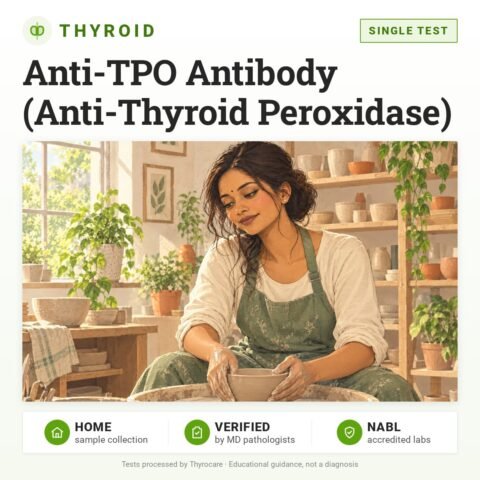 Anti-TPO Antibody (Anti-Thyroid Peroxidase): single test, thyroid test with home sample collection. Illustration: a woman shaping a clay bowl at a pottery class.