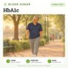 HbA1c: single test, blood sugar test with home sample collection. Illustration: an older man on an evening walk in the park.