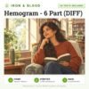 Hemogram - 6 Part (DIFF): 30 tests included, iron and blood test with home sample collection. Illustration: a woman reading in a quiet library corner.