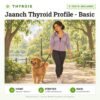 Jaanch Thyroid Profile - Basic: 5 tests included, thyroid test with home sample collection. Illustration: a woman walking her dog in the park.