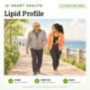 Lipid Profile: 10 tests included, heart health test with home sample collection. Illustration: an older father and his daughter on a brisk seaside walk.