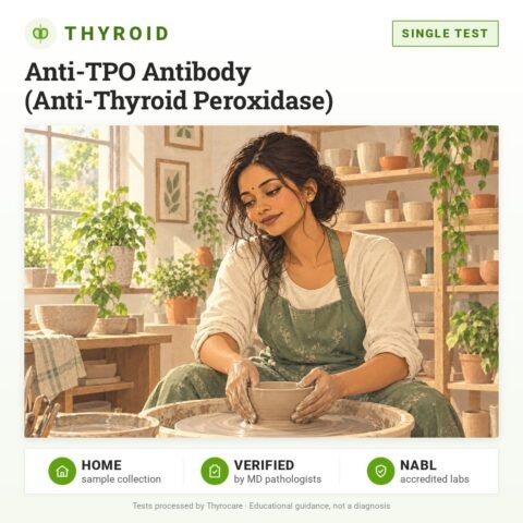 Anti-TPO Antibody (Anti-Thyroid Peroxidase): single test, thyroid test with home sample collection. Illustration: a woman shaping a clay bowl at a pottery class.