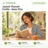 Jaanch Thyroid Profile - Basic Plus: 5 tests included, thyroid test with home sample collection. Illustration: a woman reading a book in a café.