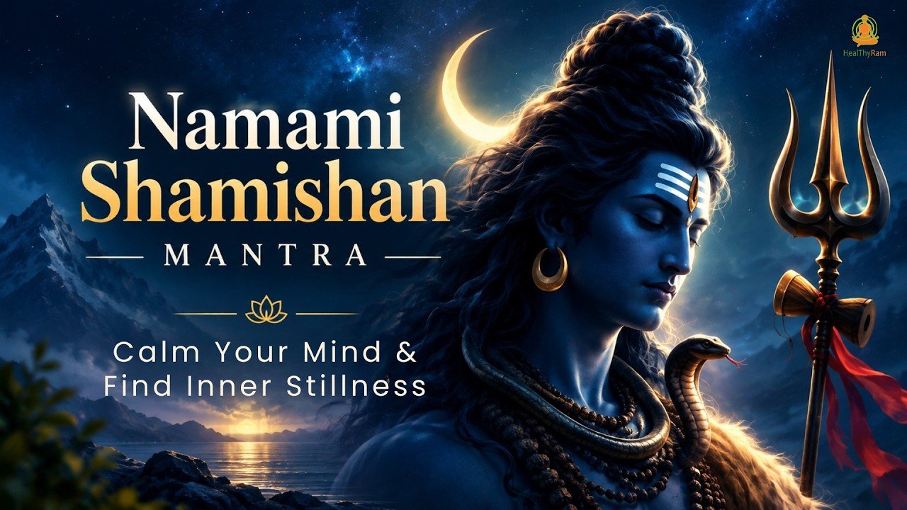 Namami Shamishan: Lord Shiva with the crescent moon, trident and serpent, HealThyRam artwork