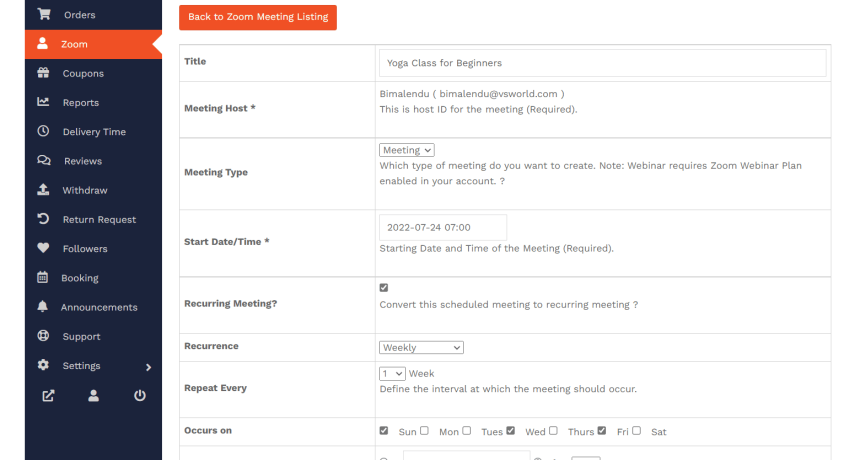 Add New Meeting - Meeting tab - Dashboard - Vendor Guide - HealThyRam